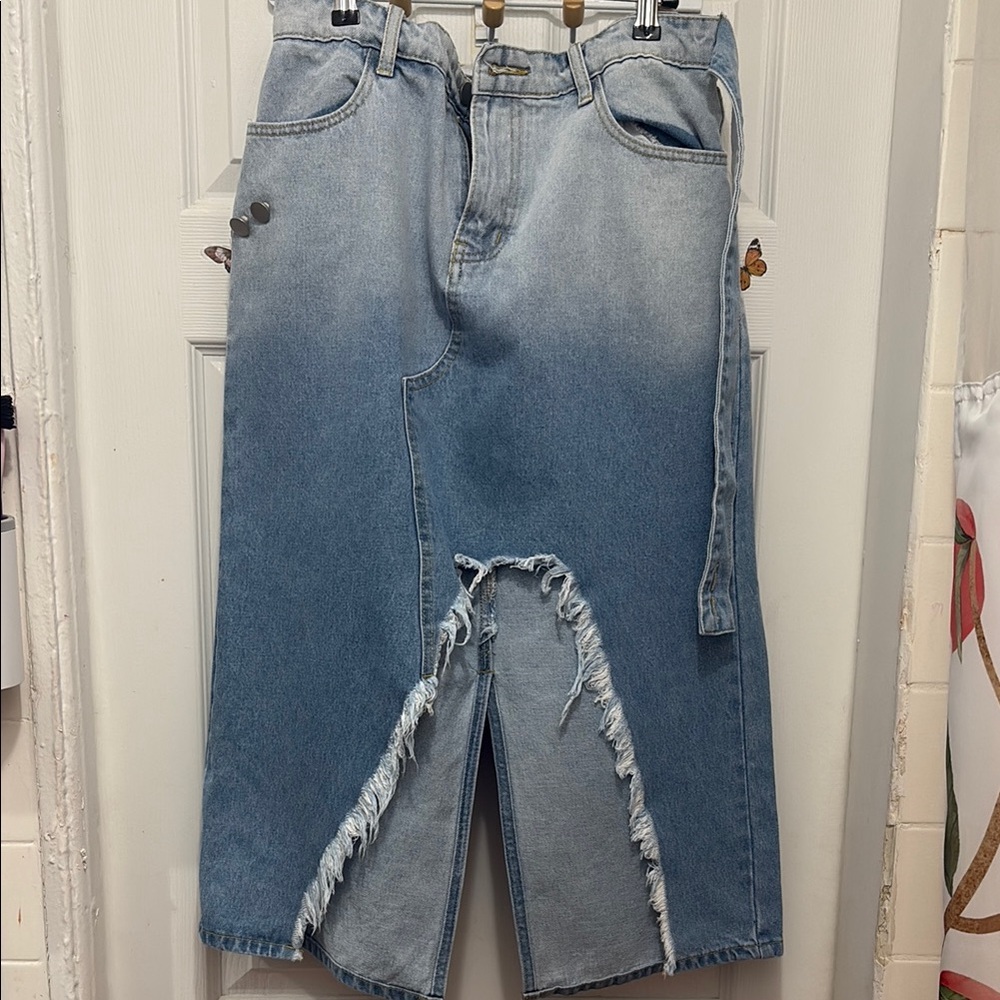 Fashion Nova Asymmetrical Denim Skirt - Blue